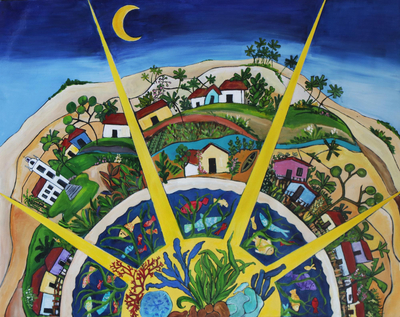 'Mandala' - Signed Mandala-Inspired Landscape Painting from Brazil