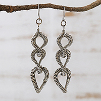 Stainless steel dangle earrings, 'Coiled Loops'