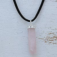 Rose quartz pendant necklace, 'Powerful Essence in Pink'
