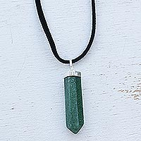 Quartz pendant necklace, 'Powerful Essence in Green' - Green Quartz Obelisk on Adjustable Cord Pendant Necklace