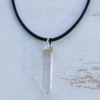 collar con colgante de cuarzo - Obelisco de cuarzo transparente en collar con colgante de cordón ajustable