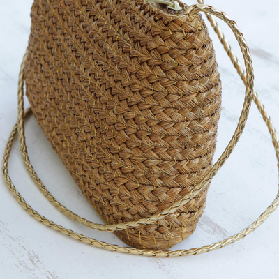 Bolso bandolera hierba dorada - Bolso de hombro de hierba dorada trenzada hecho a mano de Brasil