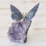 Sodalite and amethyst sculpture, 'Blue Morpho Butterfly' - Petite Sodalite and Amethyst Morpho Butterfly Sculpture