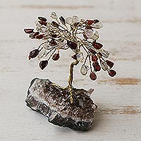Garnet and Quartz mini gemstone tree, 'Fire and Ice' - Quartz and Garnet Brazilian Mini Gemstone Tree Sculpture