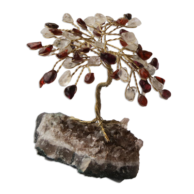 Quartz and Garnet Brazilian Mini Gemstone Tree Sculpture
