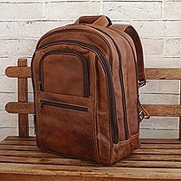 Leather backpack, 'Versatile in Saddle Brown'