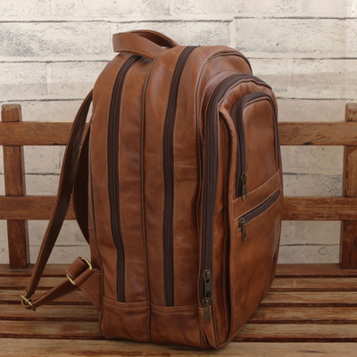Leather backpack, 'Versatile in Saddle Brown' - Brown Leather Backpack with Laptop Compartments