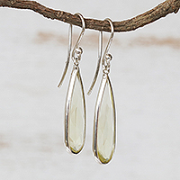 Quartz dangle earrings, 'Green Gemstone Mystique' (hooks)