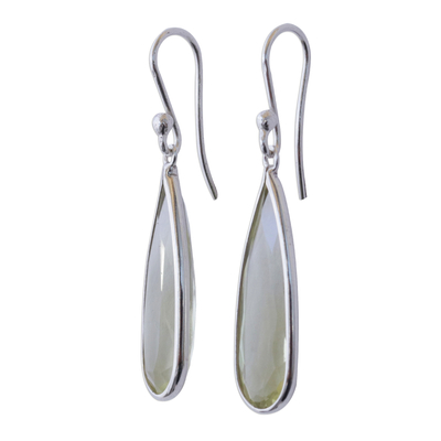 Quartz dangle earrings, 'Green Gemstone Mystique' (hooks) - Brazilian Handcrafted Green Quartz Hook Dangle Earrings