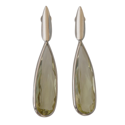 Quartz drop earrings, 'Green Gemstone Mystique' (hooks) - Brazilian Handcrafted Green Quartz Drop Earrings