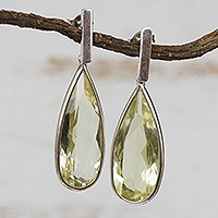 Quartz dangle earrings, 'Green Gemstone Mystique' (posts)