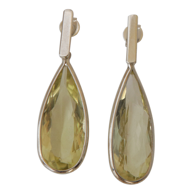 Quartz dangle earrings, 'Green Gemstone Mystique' (posts) - Brazilian Handcrafted Green Quartz Post Dangle Earrings