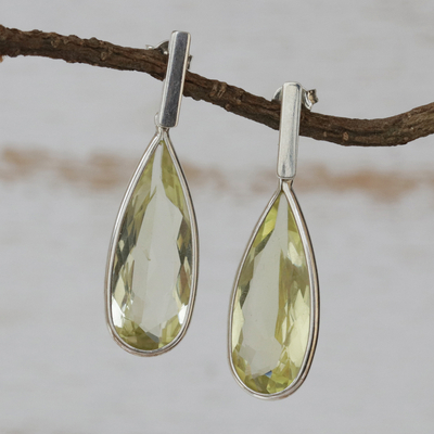 Quartz dangle earrings, 'Green Gemstone Mystique' (posts) - Brazilian Handcrafted Green Quartz Post Dangle Earrings