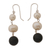 Pendientes colgantes de perlas cultivadas y ónix - Aretes de perlas cultivadas blancas y ónix negro de Brasil