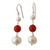 Cultured pearl and carnelian dangle earrings, 'Fire in the Clouds' - White Cultured Pearl and Carnelian Earrings from Brazil