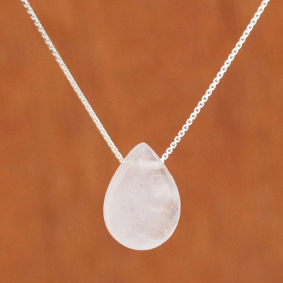 Rose quartz pendant necklace, Love Drop (16 inch)