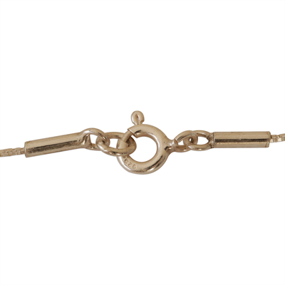 Rosenquarz-Anhänger-Halskette, (16 Zoll) - Zeitgenössischer brasilianischer Rosenquarz und Silber 16