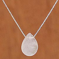 Rose quartz pendant necklace, 'Love Drop' (18 inch) - 18 In Contemporary Brazilian Rose Quartz and Silver Necklace