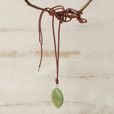 Jade pendant necklace, 'Gemstone Mystique' - Brazilian Handcrafted Green Jade Pendant Necklace