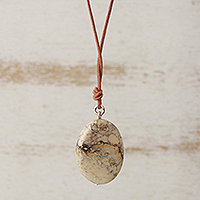 Beige howlite pendant necklace, 'Gemstone Mystique'