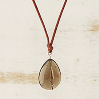 Smoky quartz pendant necklace, 'Gemstone Mystique'