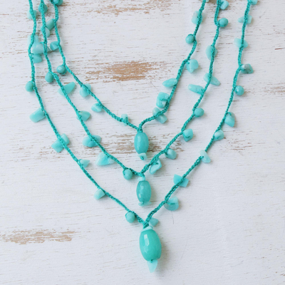 Amazonite and jade pendant necklace, Aqua Crochet