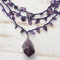 Amethyst pendant necklace, 'Violet Crochet'