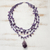 Amethyst pendant necklace, 'Violet Crochet' - Handcrafted Amethyst 3 Strand Crochet Necklace from Brazil