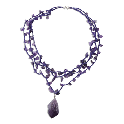 Handcrafted Amethyst 3 Strand Crochet Necklace from Brazil - Violet ...