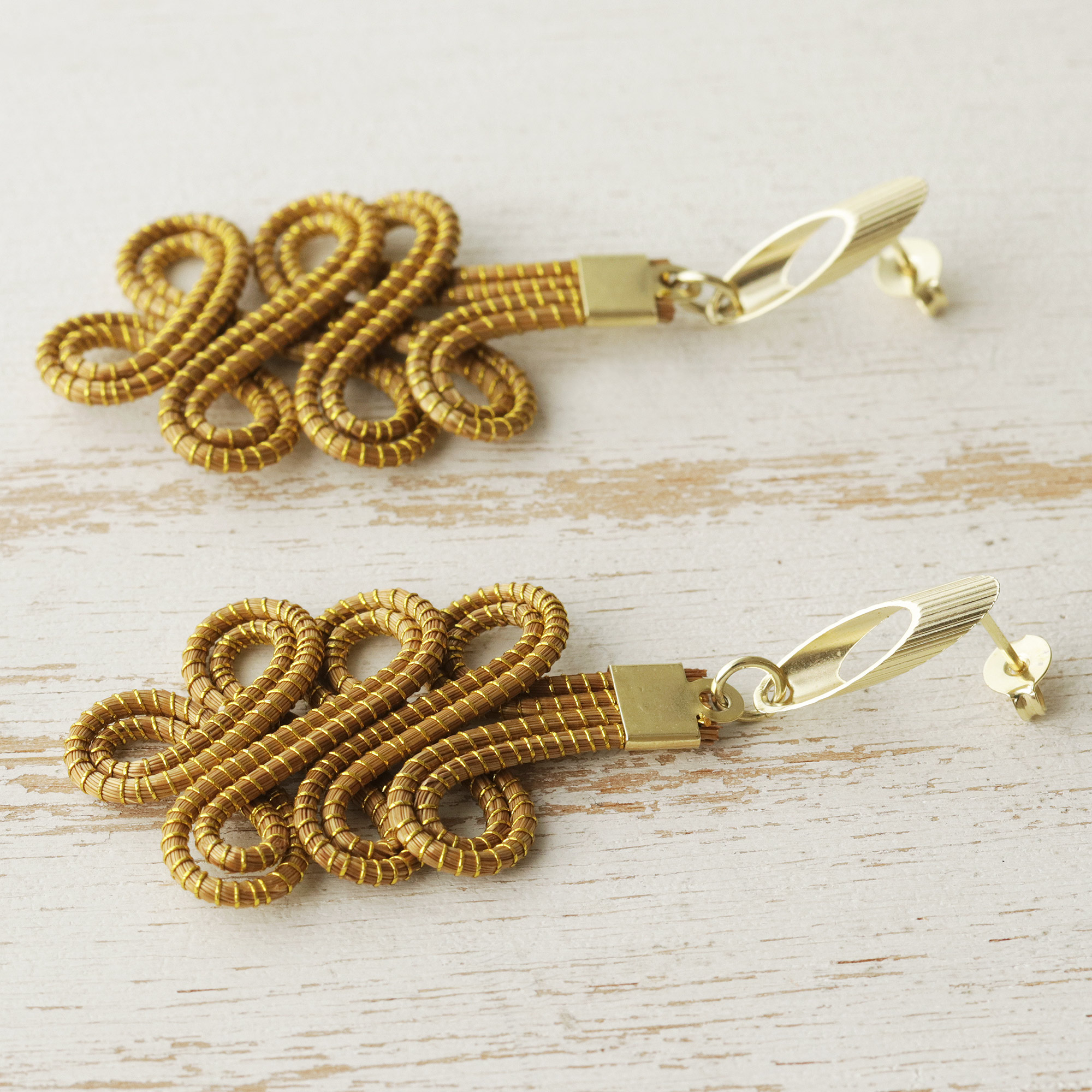 Curvy Brazilian Golden Grass Earrings With 18k Gold Plate Capricious Coils Novica