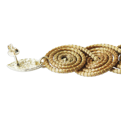 Goldene Gras-Ohrhänger mit Goldakzent - Goldene Grasohrringe mit 18 Karat Gold und Strasssteinen