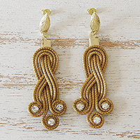 Gold accent golden grass dangle earrings, 'Whimsy' - Brazilian Golden Grass Dangle Earrings with Rhinestones