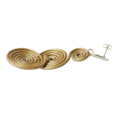 Gold accent golden grass dangle earrings, 'Whirlaway' - Gold Accent Golden Grass Earrings with Rhinestones
