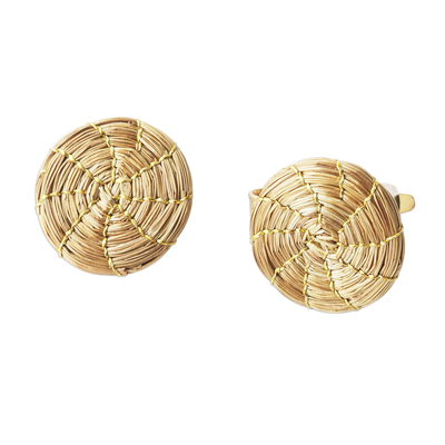 Gold accent golden grass clip-on earrings, 'Sun Disk' - Gold Accent Golden Grass Sun Disk Clip-On Earrings