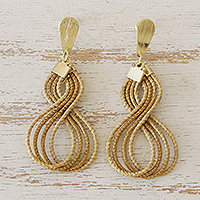 Gold accent golden grass dangle earrings, 'Glamorous Curves' - Brazilian Golden Grass Dangle Earrings with 18k Gold Plate