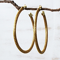 Gold accent golden grass half hoop earrings, Natural Dynamic (2.5 Inch)