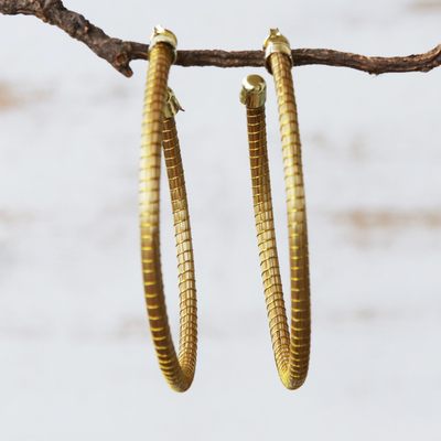 Gold accent golden grass half hoop earrings, 'Natural Dynamic' (2.5 Inch) - (2.5 Inch) Brazilian Golden Grass Gold Half hoop Earrings