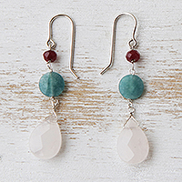 Quartz and apatite dangle earrings, 'Springtime Colors'