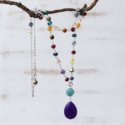 Jade multi-gemstone pendant necklace, Springtime Purple