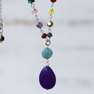 Jade multi-gemstone pendant necklace, 'Springtime Purple' - Brazilian Purple Jade & Multi-Gemstone Necklace