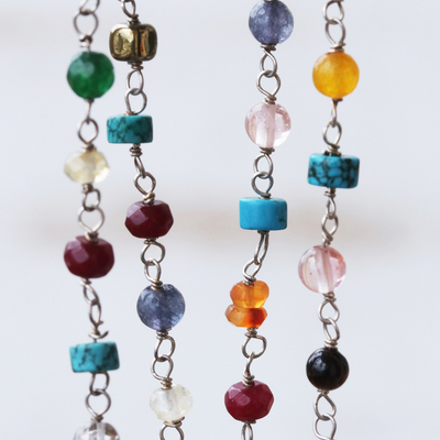 Rose quartz multi-gemstone pendant necklace, 'Springtime Colors' - Brazilian Rose Quartz & Multi-Gemstone Necklace