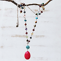 Multi-gemstone pendant necklace, 'Springtime Hot Pink' - Brazilian Hot Pink Jade & Multi-Gemstone Necklace