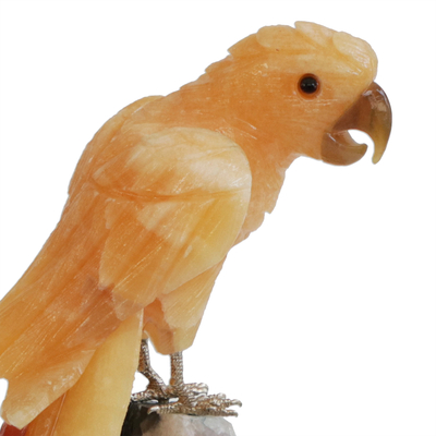Gemstone sculpture, 'Yellow Macaw' - Genuine Gemstone Macaw Sculpture