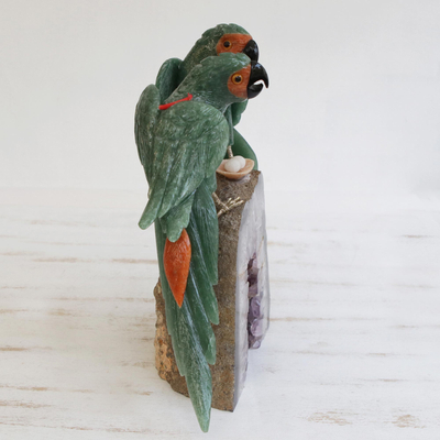 Edelstein-Skulptur, 'Macaw Mates' - echte Edelstein-Ara-Skulptur