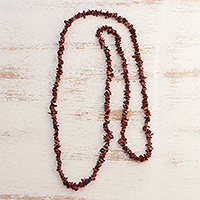 Long beaded jasper necklace, 'Desert Heat' - Long Polished Red Jasper Chip Necklace
