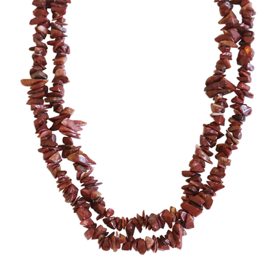 Lange Perlenkette aus Jaspis - Lange polierte Halskette mit Splittern aus rotem Jaspis