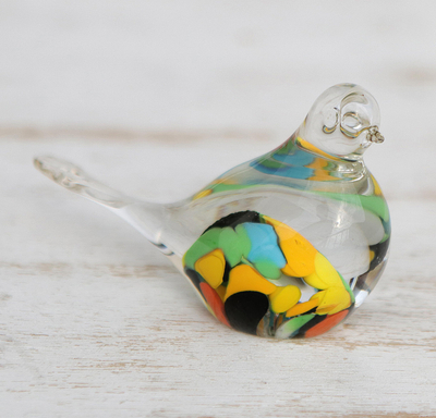 Pisapapeles de vidrio artístico soplado a mano - Pisapapeles de vidrio de arte de pájaro colorido brasileño soplado a mano