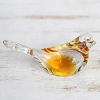 Handgeblasener Briefbeschwerer aus Kunstglas, „Kanarienvogel“ – Handgeblasener brasilianischer Briefbeschwerer aus Kunstglas mit gelbem Vogel