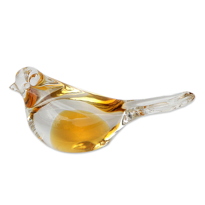 Handblown art glass paperweight, 'Canary' - Handblown Brazilian Yellow Bird Art Glass Paperweight