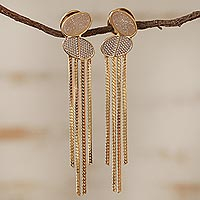 Gold plated druzy waterfall earrings, 'Magical Cascade' - 18k Gold and Rhodium Plated Druzy Waterfall Earrings